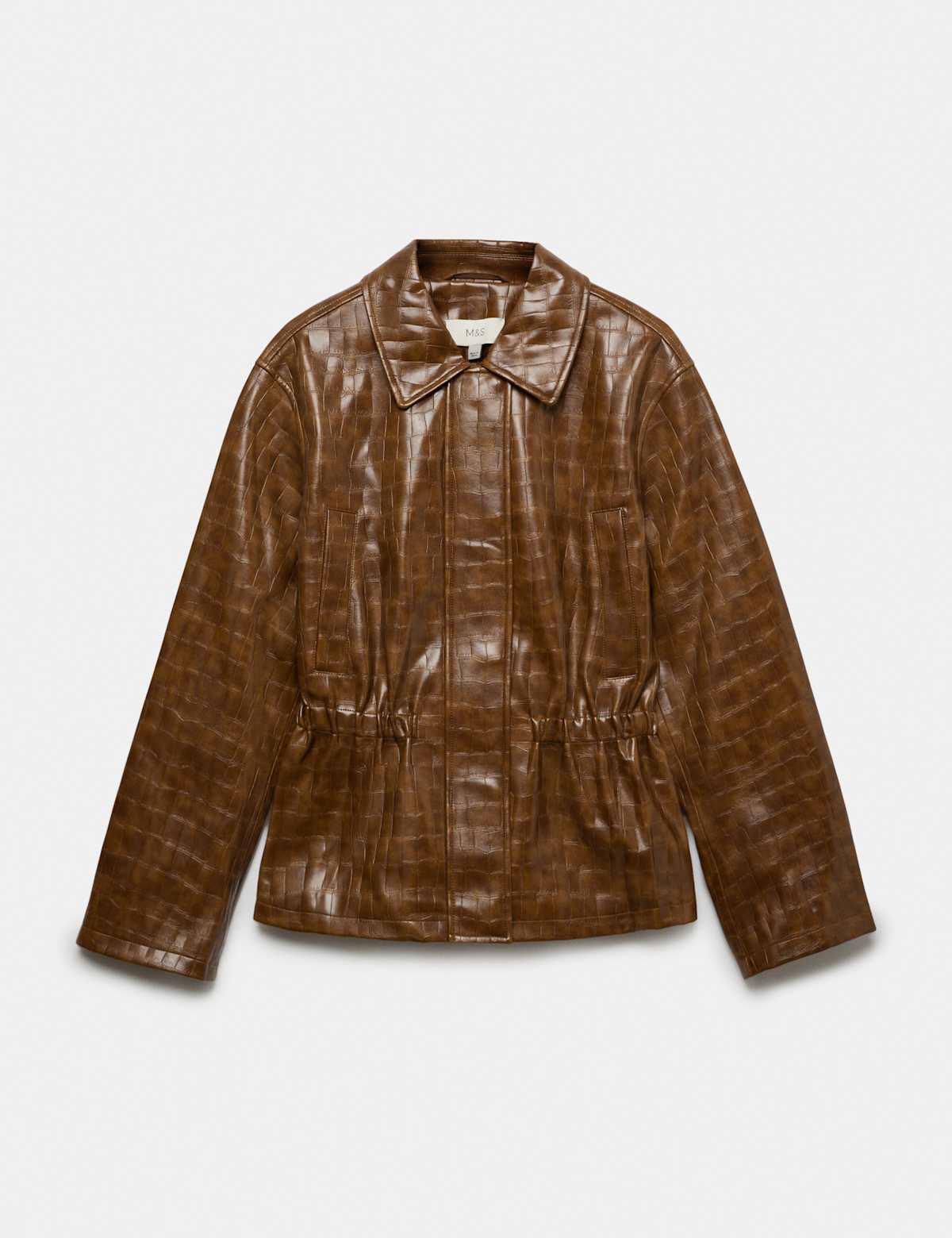 Women's Croc Faux Leather Jacket - Black | leather jacket | SAVINTARI