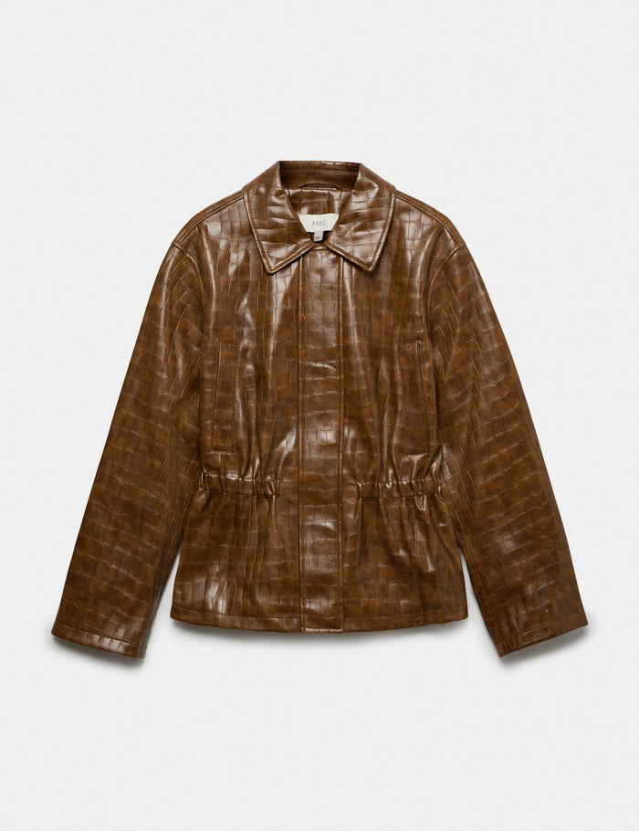 Croc Faux Leather Jacket · Black