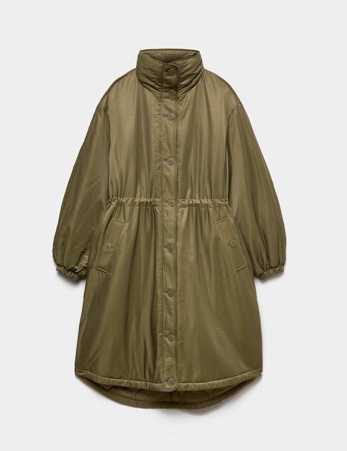 Satin Relaxed Funnel Neck Longline Parka Coat · Green