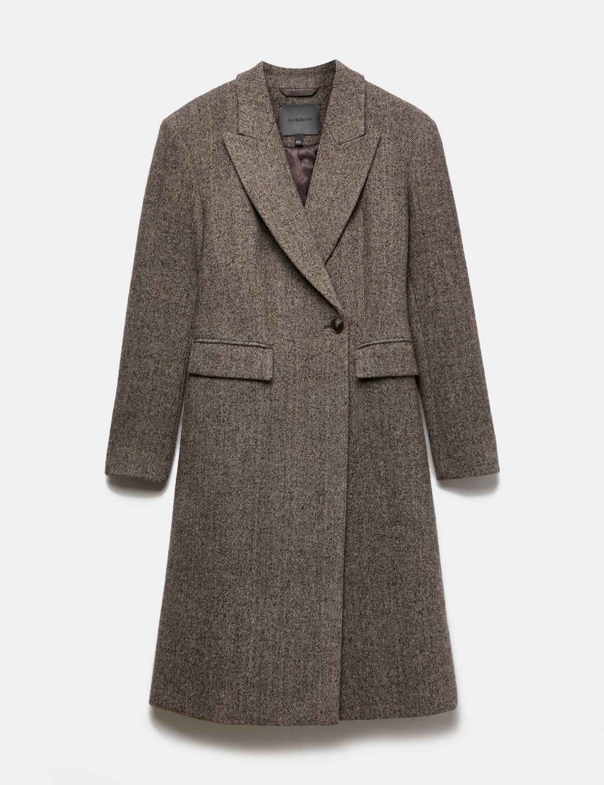Women's Wool Rich Herringbone Tailored Coat - Camel | womens coats | SAVINTARI