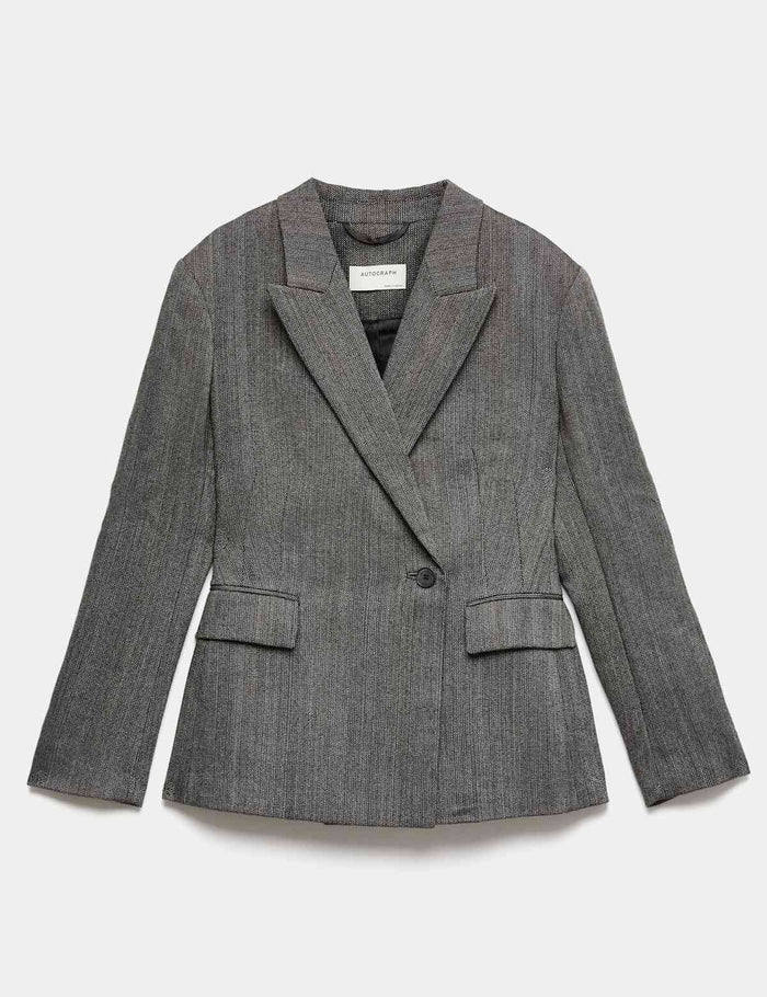 Pure Wool Single Breasted Waisted Blazer · Grey