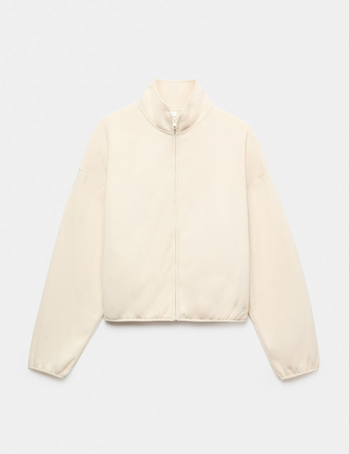 Zip Up Funnel Neck Relaxed Fleece Jacket · Ecru