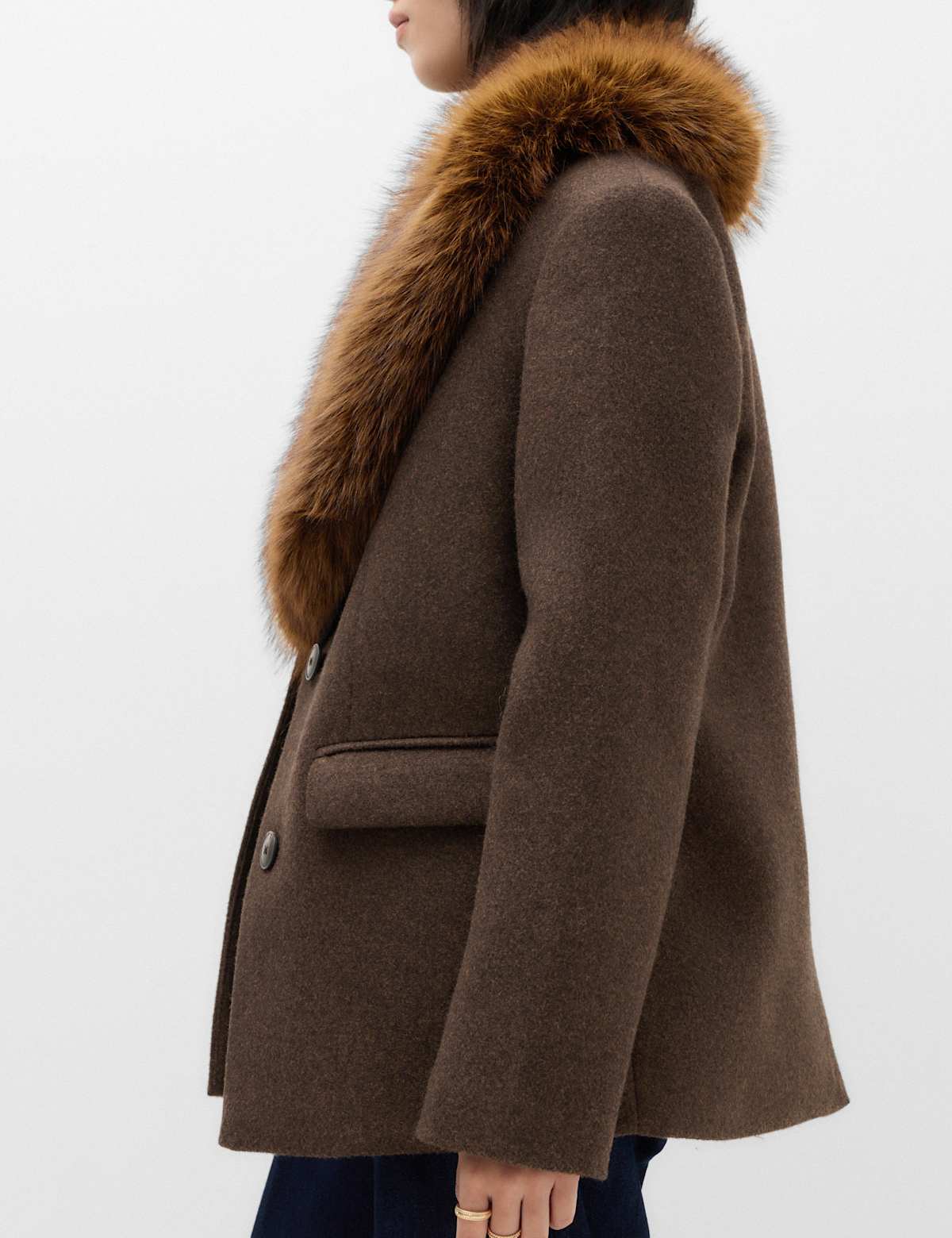 Women's Faux Fur Trim Textured Blazer - Camel | womens blazer | SAVINTARI