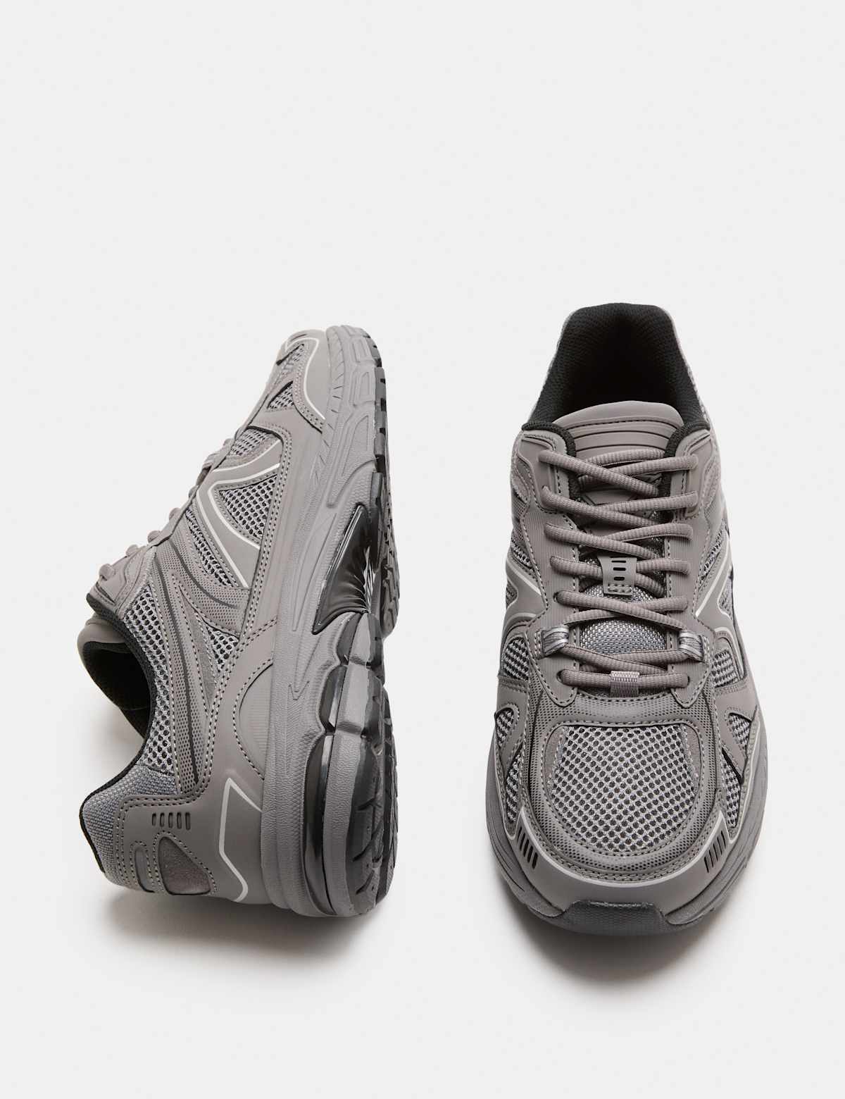 Men's Lifestyle Mesh Mix Lace up Trainers - Dark Grey Mix | mens trainers | SAVINTARI