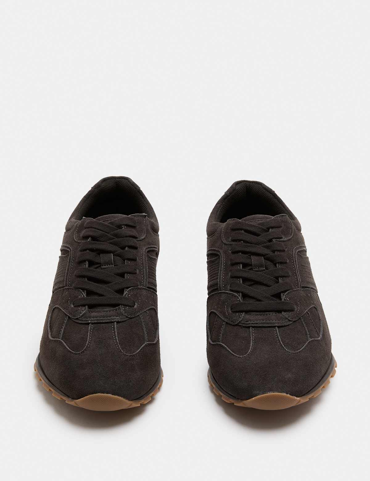Men's Slim Lace Up Runner Trainers - Dark Brown | mens trainers | SAVINTARI
