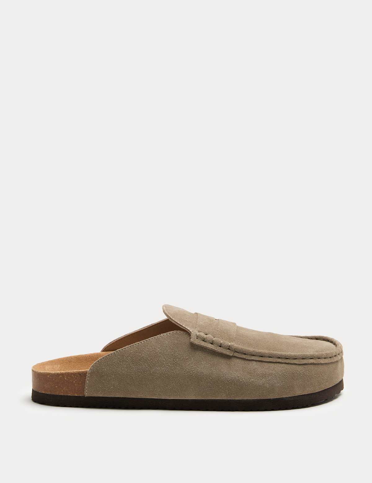 Women's Suede Saddle Loafer Mules - Taupe | SAVINTARI
