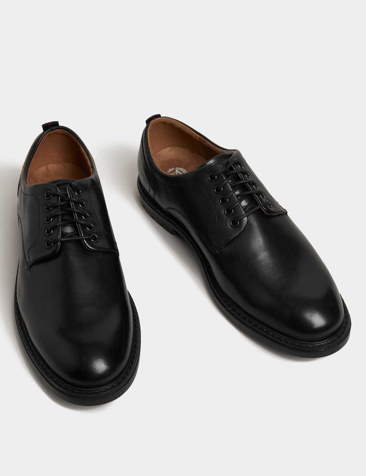 Men's Wide Fit Heritage Leather Derby Shoes - Black | SAVINTARI