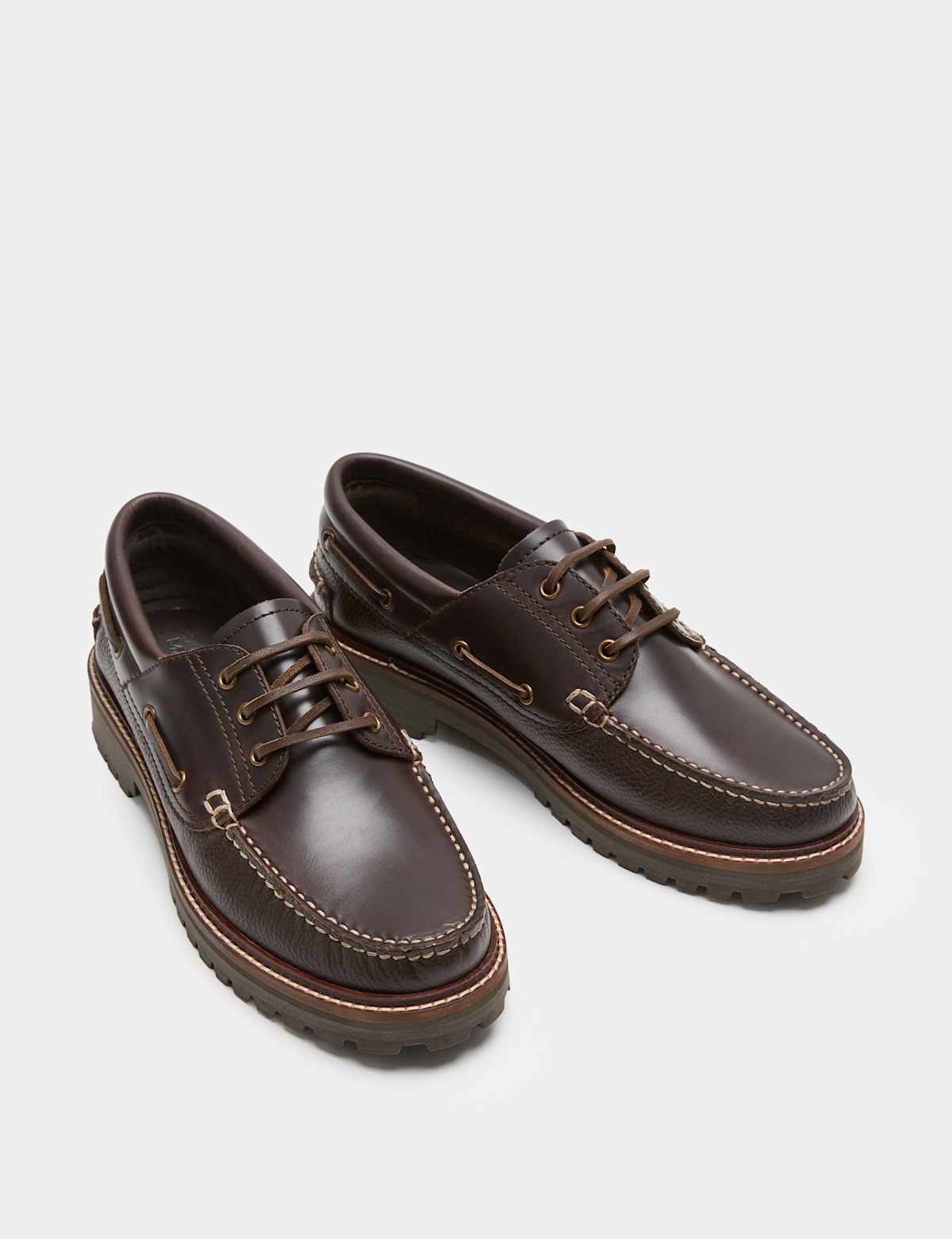 Men's Chunky Sole Leather Deck Shoes - Chestnut | boat shoes | SAVINTARI