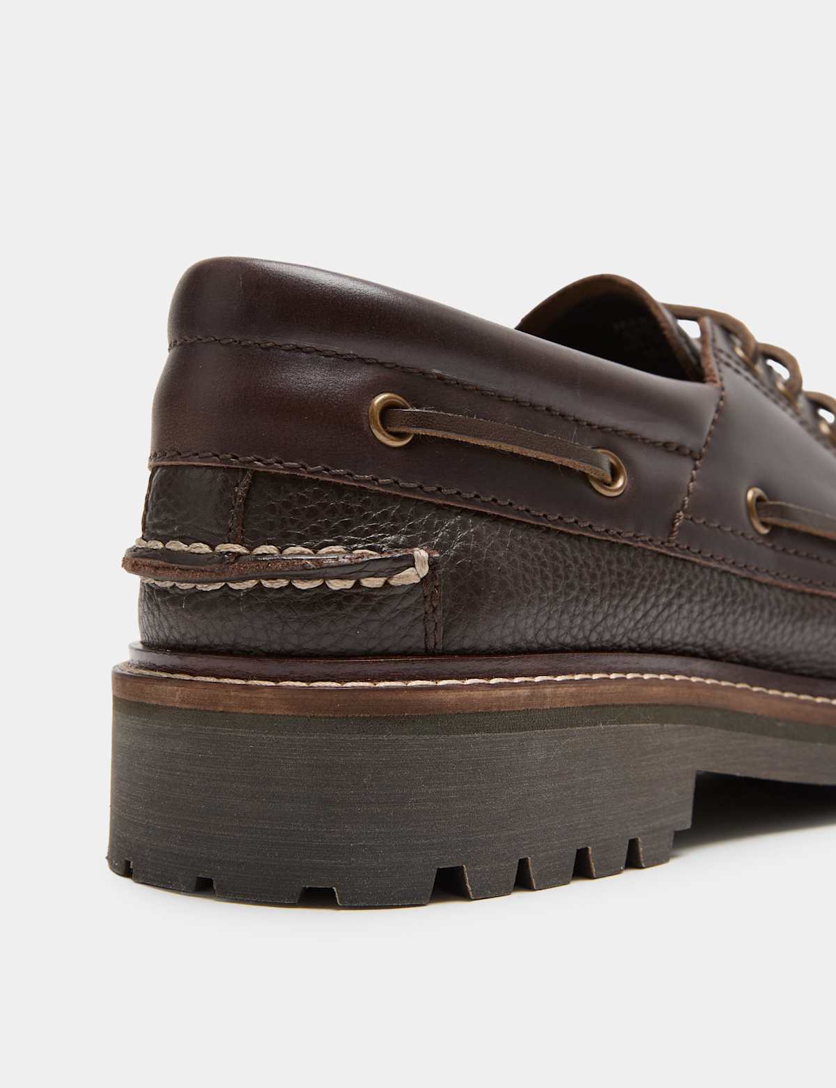 Men's Chunky Sole Leather Deck Shoes - Chestnut | boat shoes | SAVINTARI
