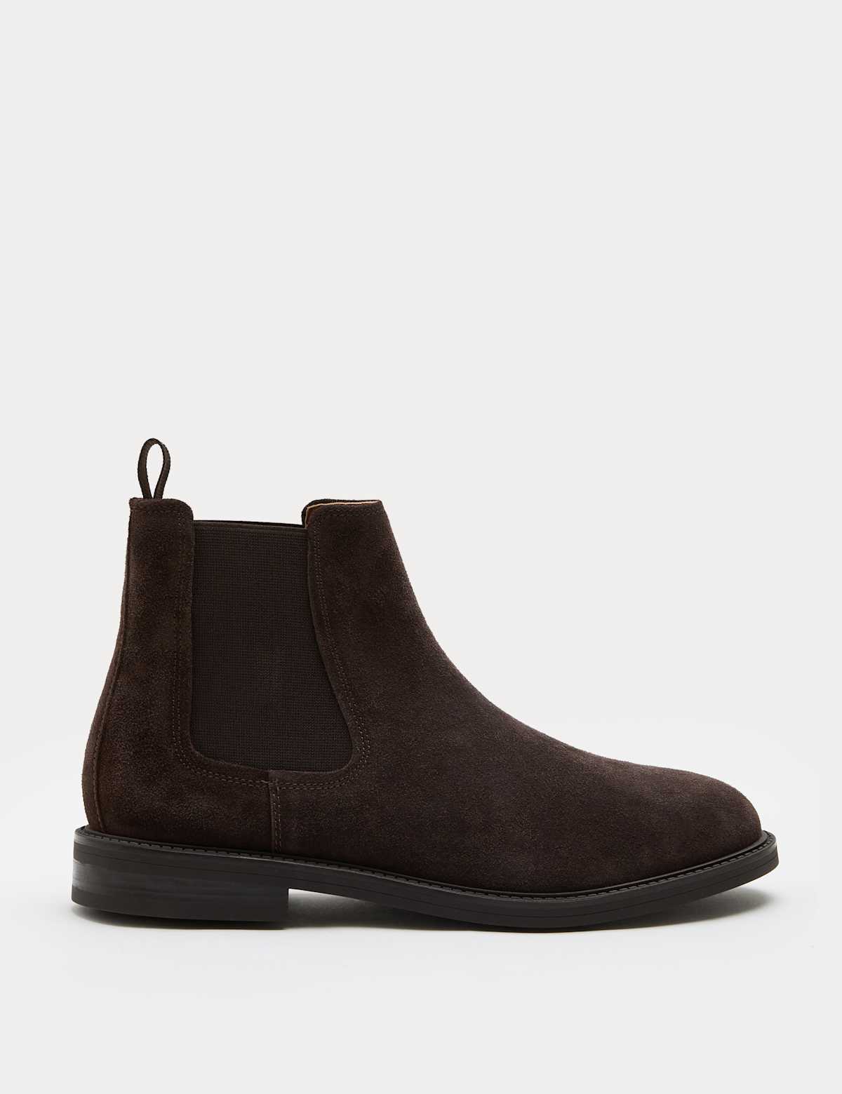 Men's Suede Chelsea Boots - Dark Brown | SAVINTARI