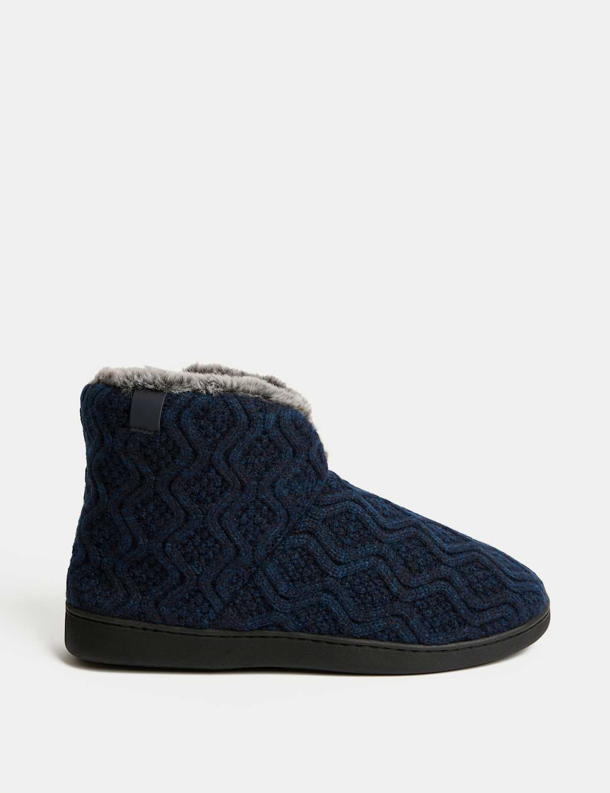 Men's Knitted Slipper Boots - Navy | SAVINTARI