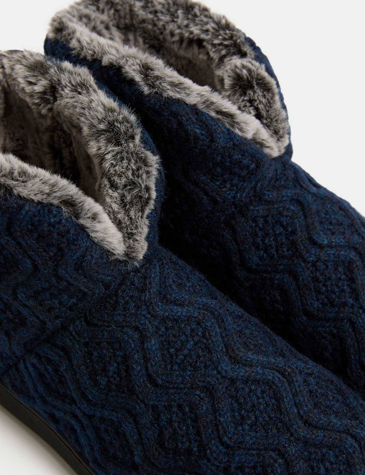 Men's Knitted Slipper Boots - Navy | SAVINTARI