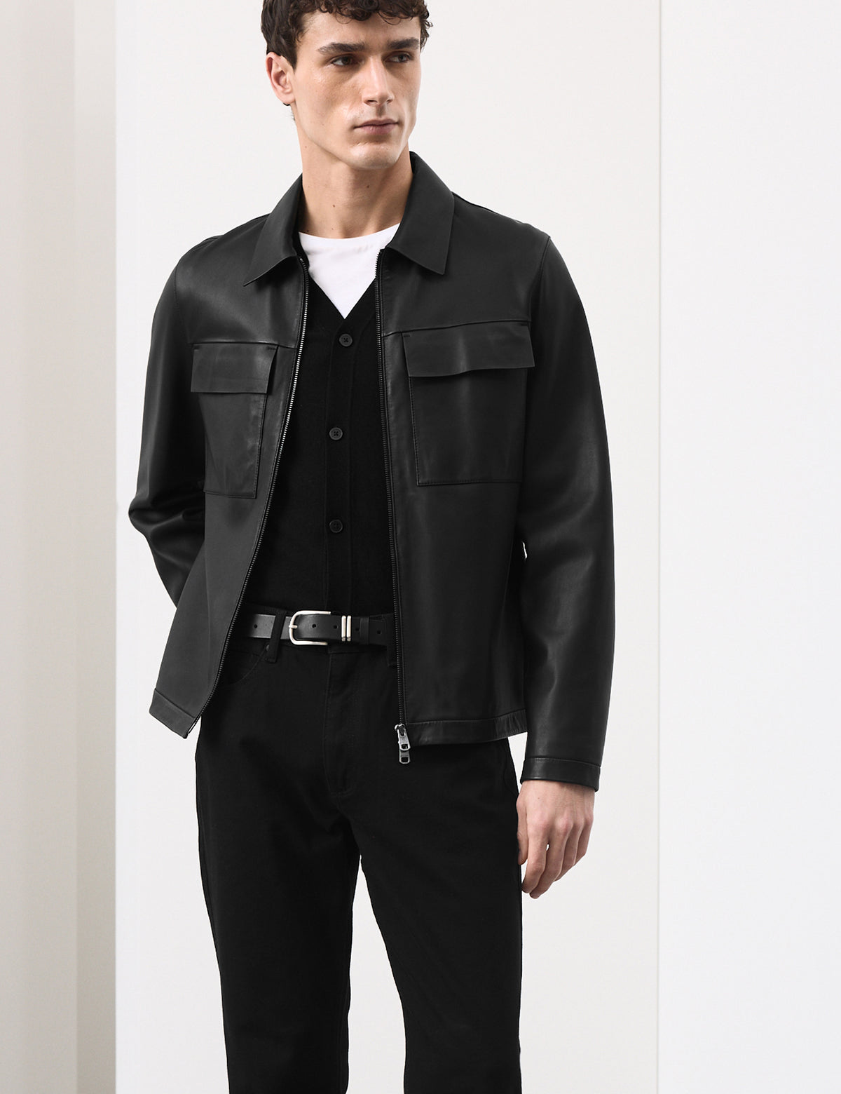 Men's Leather Jacket in Black view 2 | leather jacket | SAVINTARI