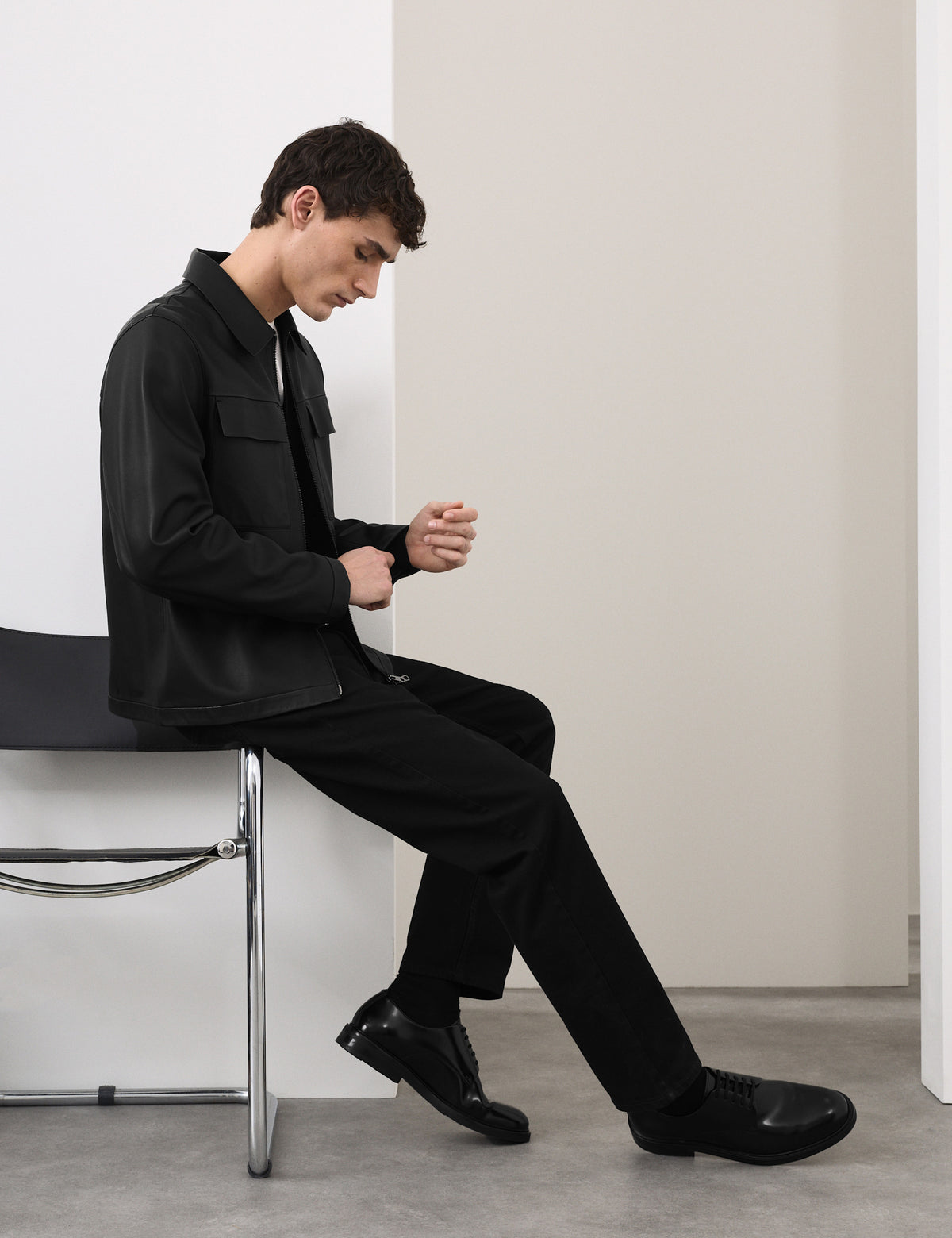Men's Leather Jacket in Black view 5 | leather jacket | SAVINTARI