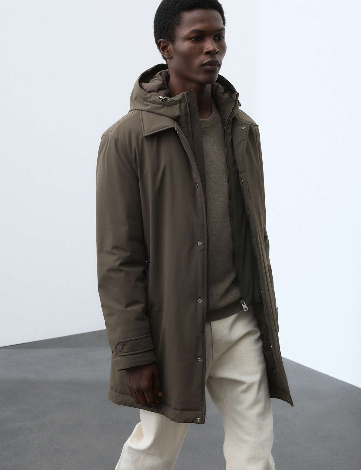 Women's Wadded Hybrid Mac With Removable Hood - Dark Navy | trench coat | SAVINTARI