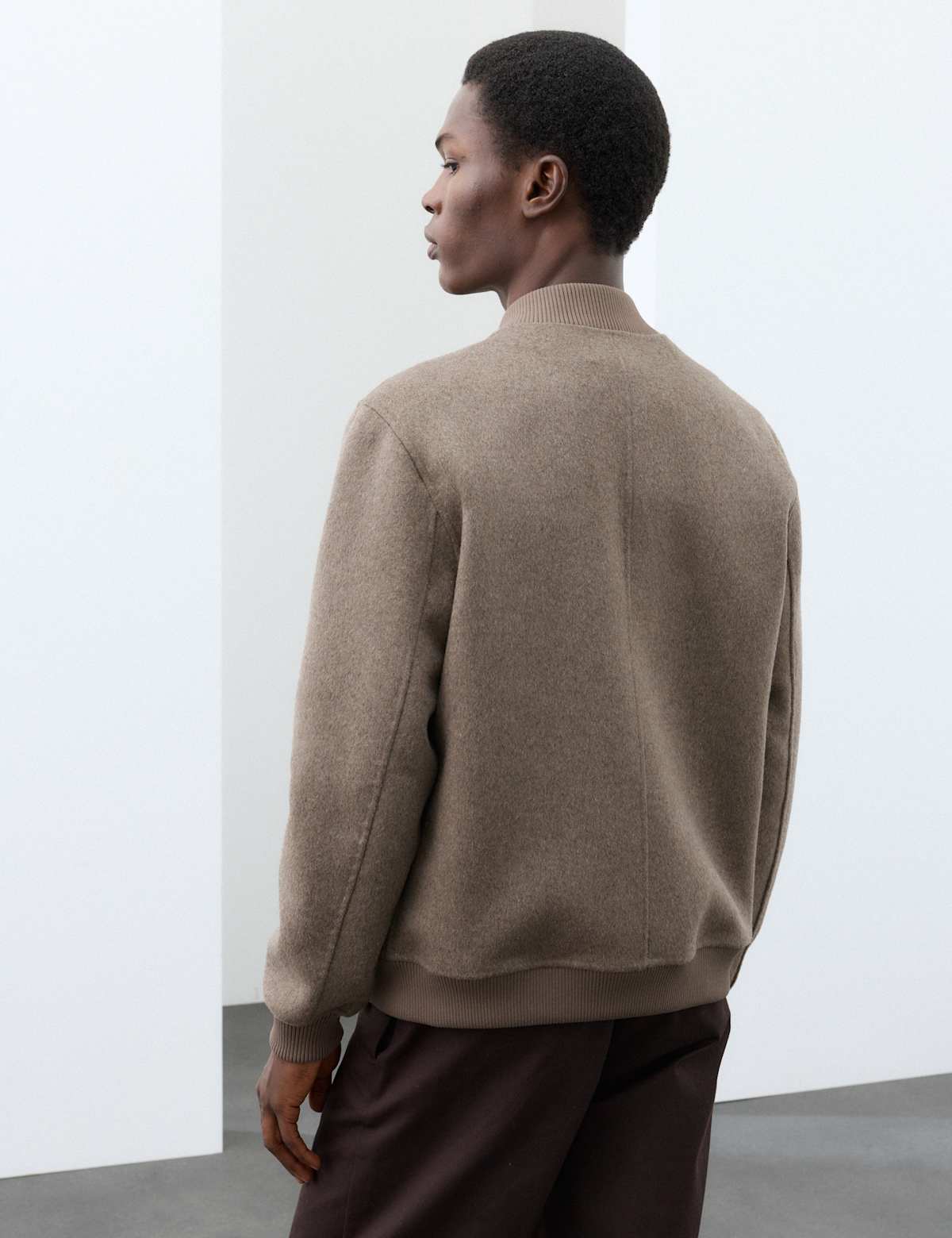 Women's Double-Faced Wool Blend Bomber Jacket - Truffle | bomber jacket | SAVINTARI