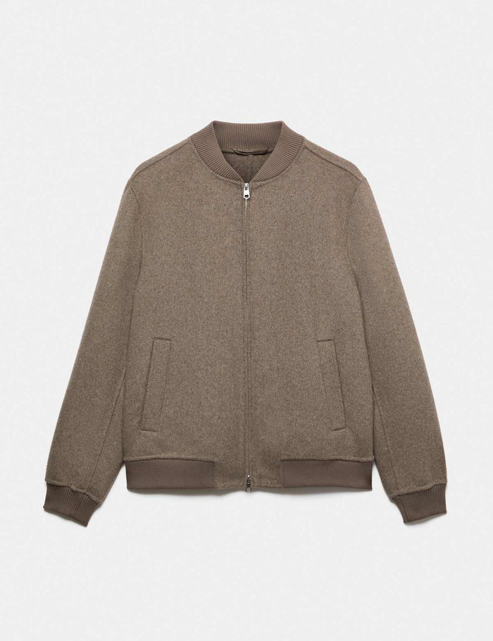 Double-Faced Wool Blend Bomber Jacket · Brown