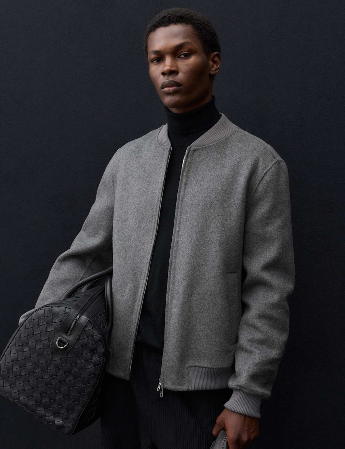 Women's Double-Faced Wool Blend Bomber Jacket - Truffle | bomber jacket | SAVINTARI