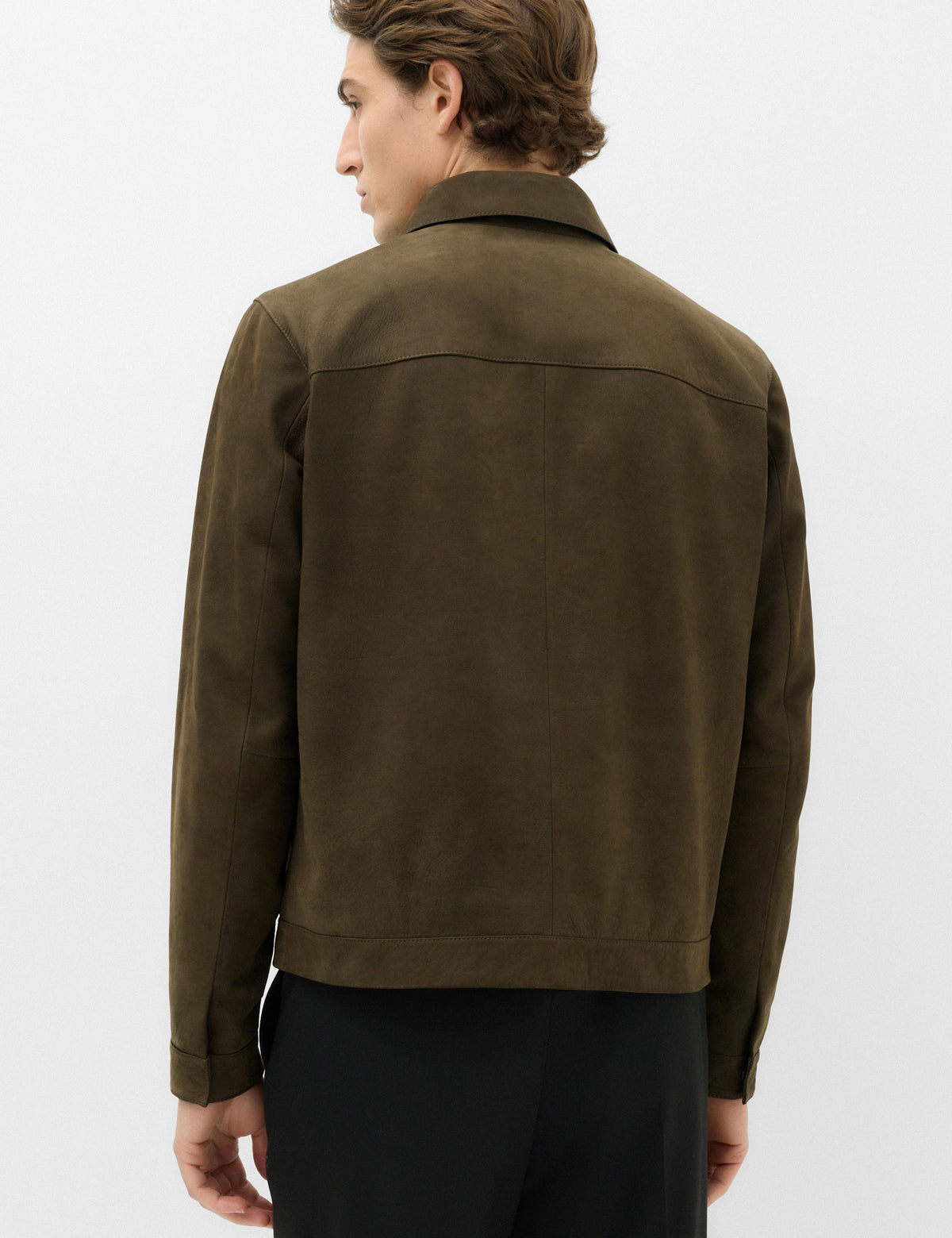 Men's Leather Jacket in Khaki view 5 | leather jacket | SAVINTARI