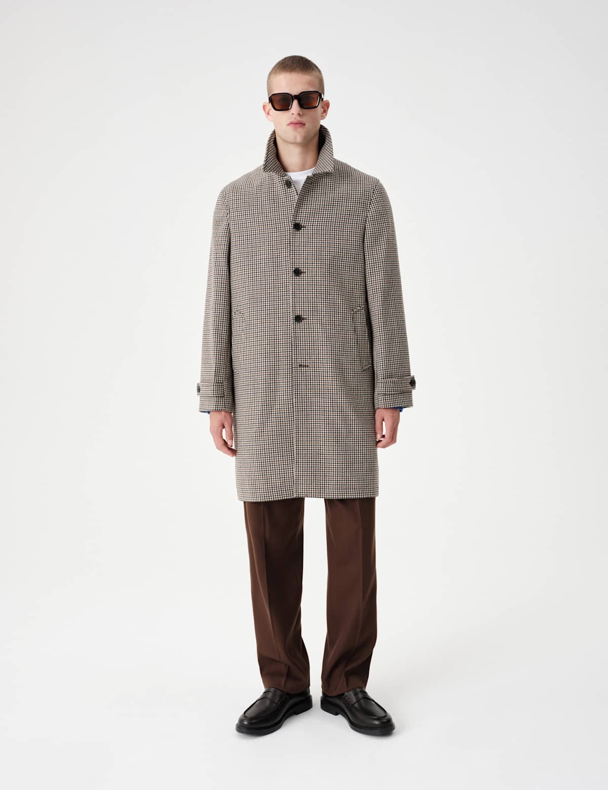 Women's Wool Blend Houndstooth Long Coat - Camel | womens coats | SAVINTARI