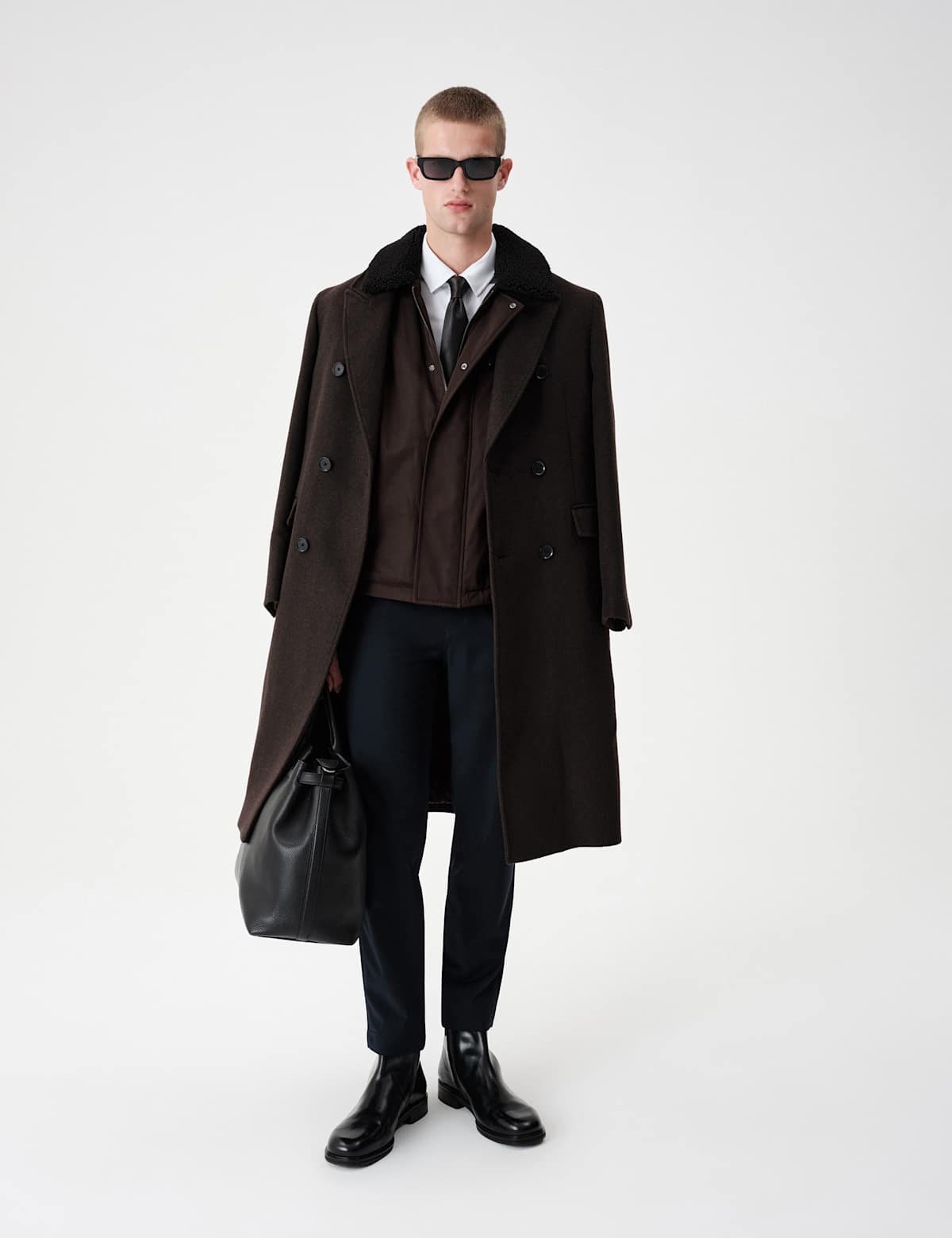 Women's Wool Blend Double Breasted Overcoat - Bitter Chocolate | womens coats | SAVINTARI