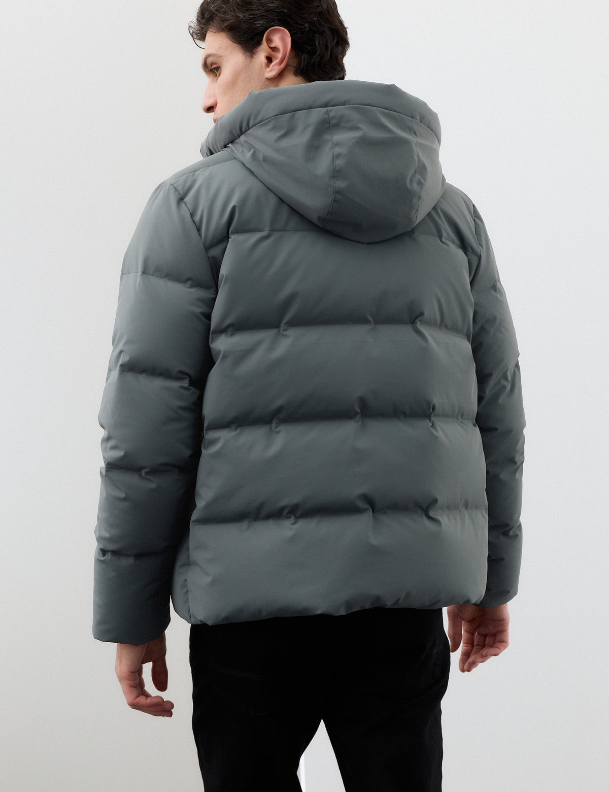 Men's Puffer Jacket in Charcoal view 3 | puffer jacket | SAVINTARI