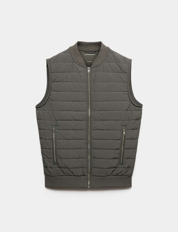 Cotton Rich Zip Up Quilted Gilet · Khaki