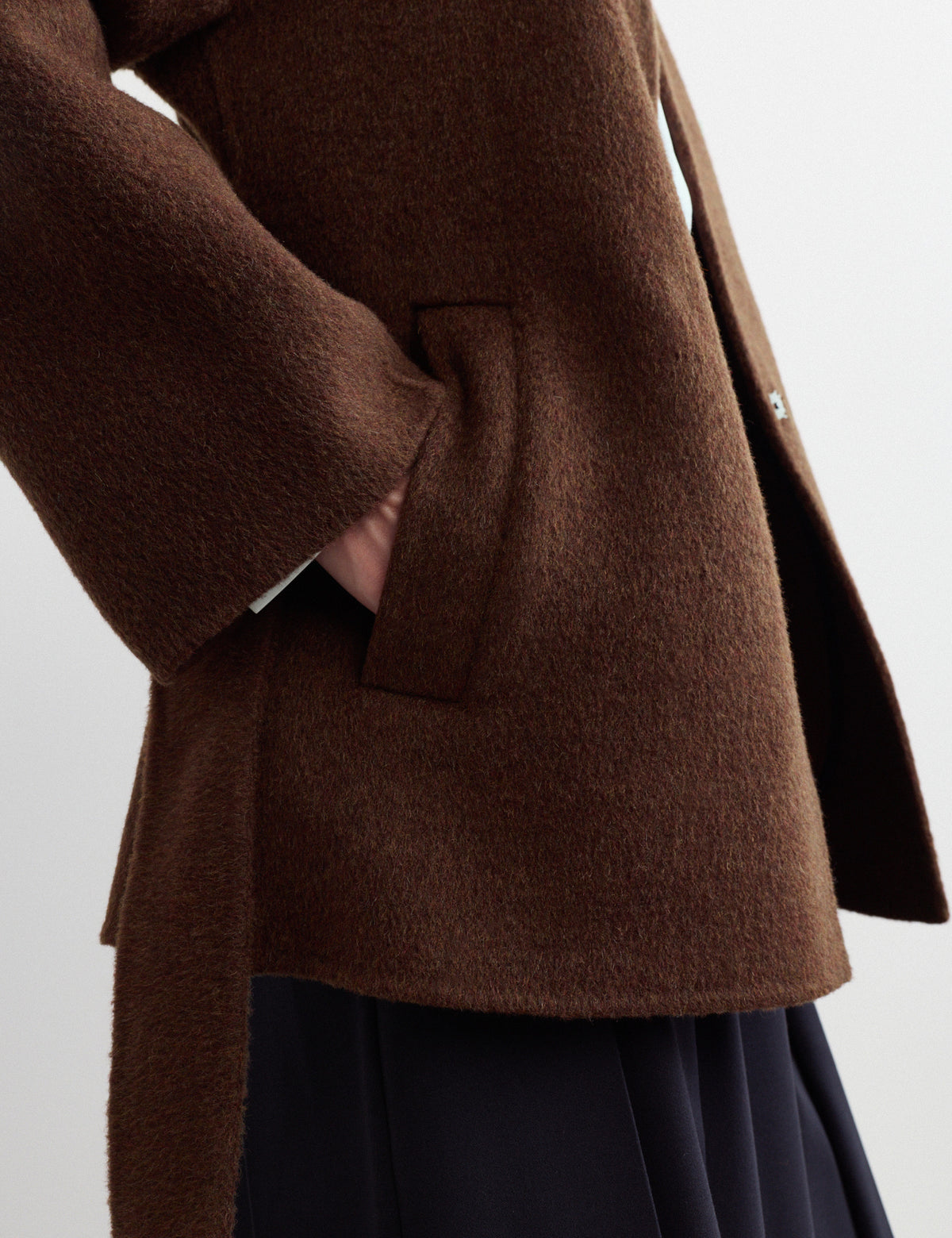Women's Wool Coat in Chocolate view 3 | wool coat | SAVINTARI