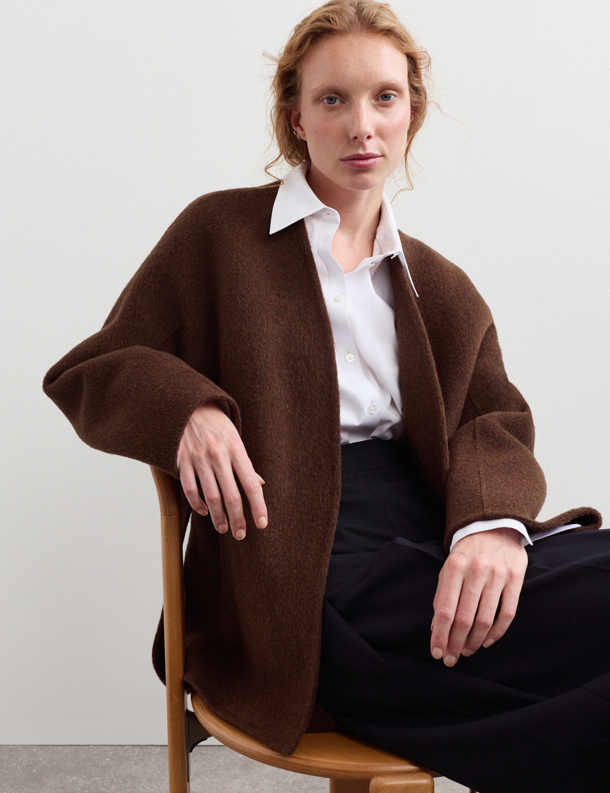 Women's Wool Coat in Chocolate view 4 | wool coat | SAVINTARI