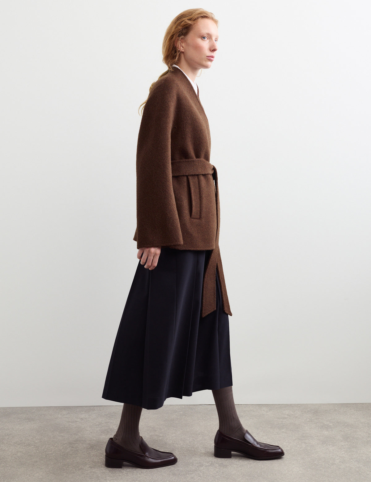Women's Wool Coat in Chocolate view 5 | wool coat | SAVINTARI