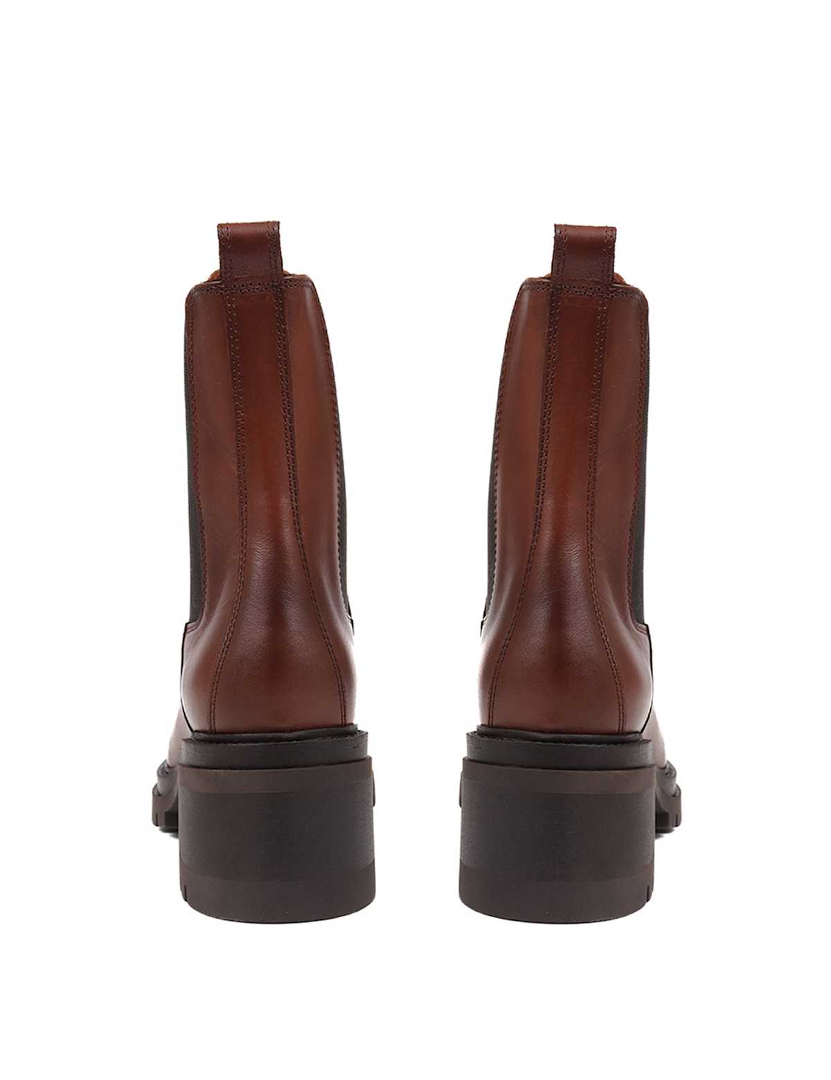 Women's Leather Chelsea Block Heel Ankle Boots - Brown | SAVINTARI