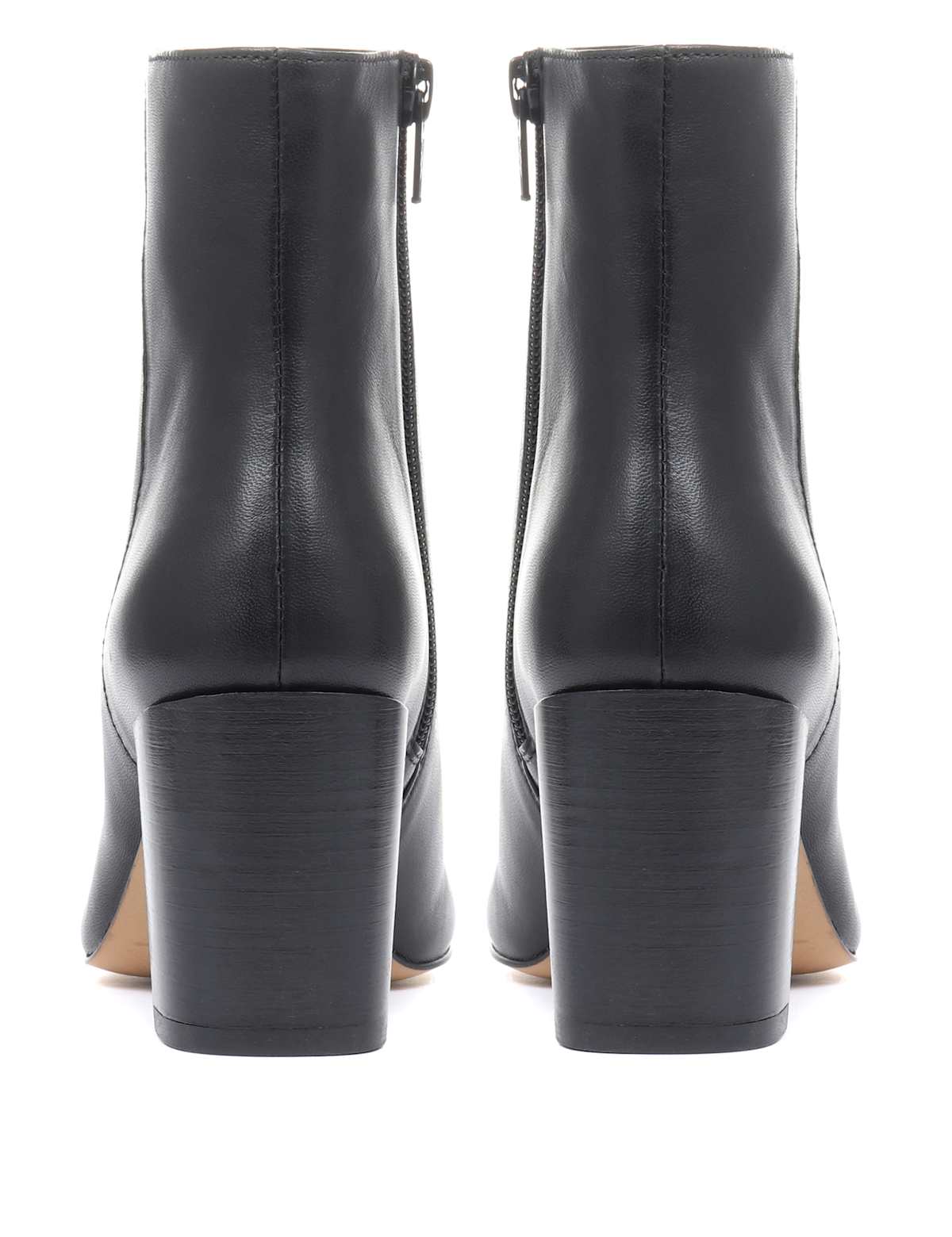 Women's Leather Block Heel Ankle Boots - Black | SAVINTARI