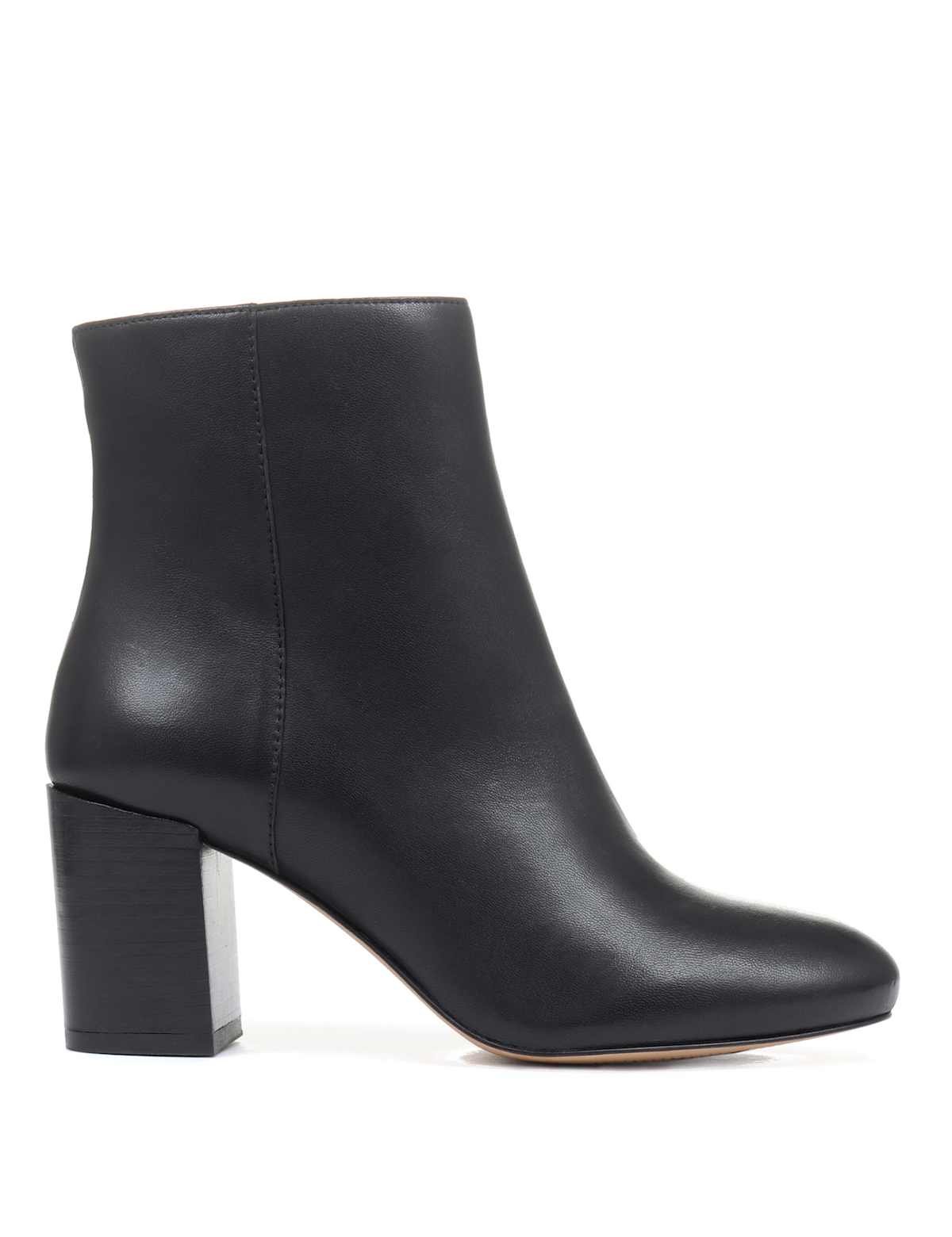 Women's Leather Block Heel Ankle Boots - Black | SAVINTARI