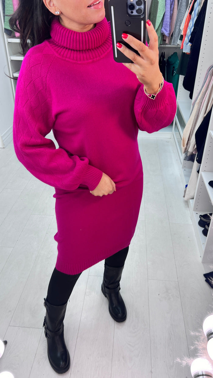 SAVINTARI Aleesha Ribbed Roll Neck Knitted Jumper Dress