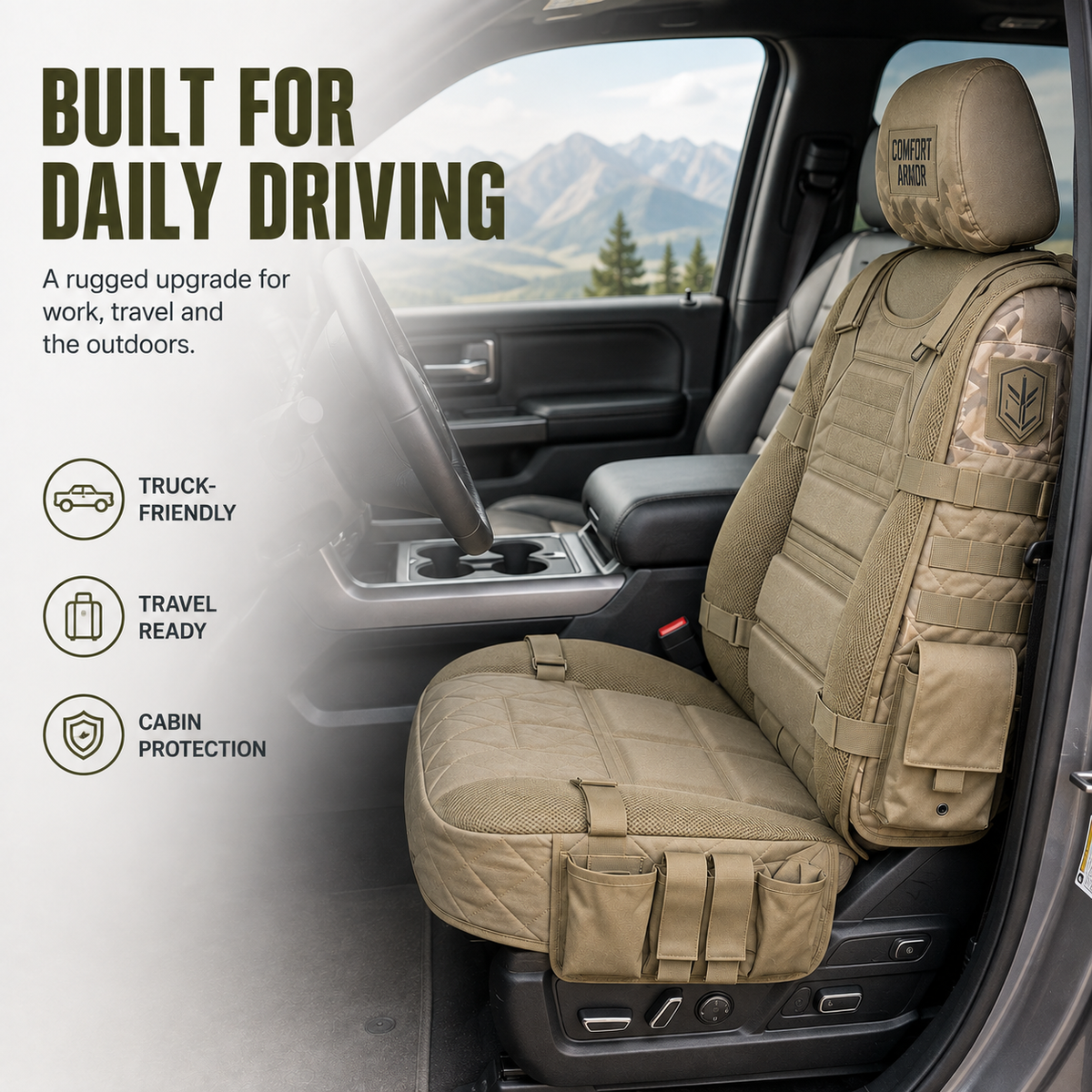 MOLLE seat cover built for daily driving