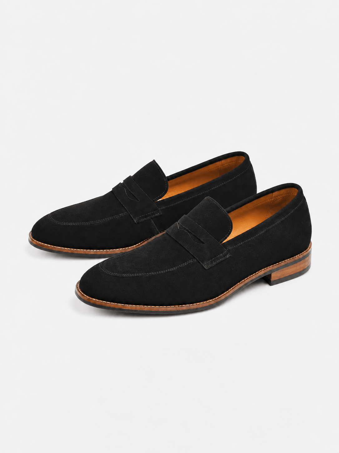 Men's Suede Penny Loafers in Black | mens suede loafers | SAVINTARI
