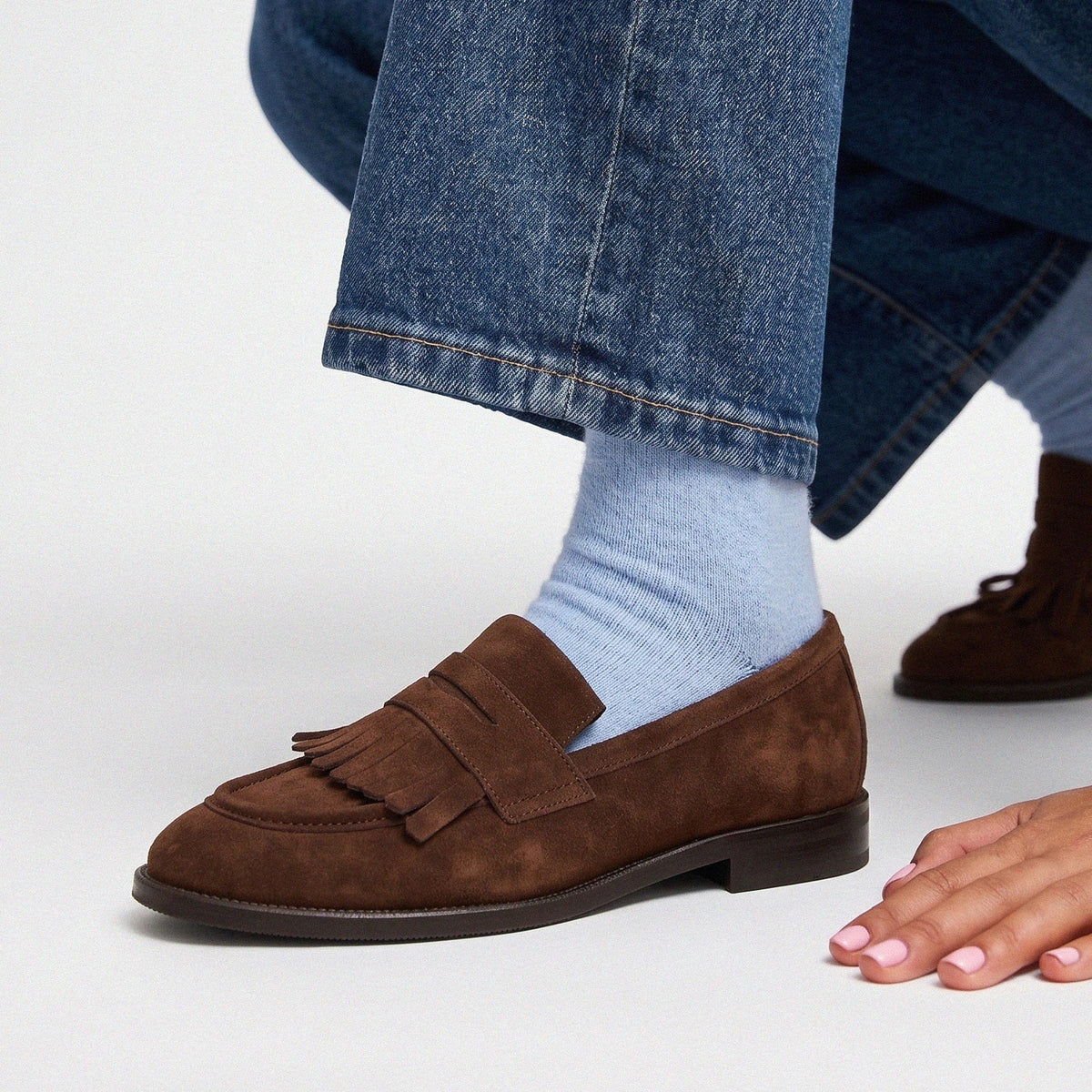 Women's Suede Loafers in Chocolate | suede fringe loafers | SAVINTARI