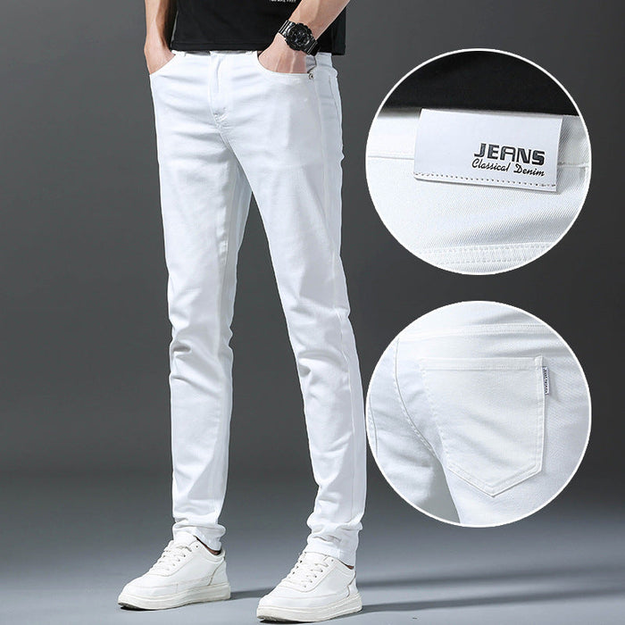 Men's [ Gift] Stretch Slim Fit Casual Jeans - White | Everyday Denim | SAVINTARI