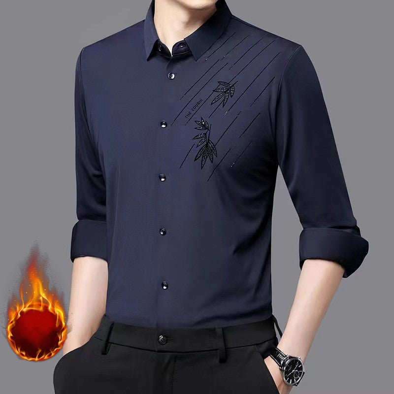 Men's Winter Thickened Warm Long Sleeve Shirt（50 - Black | SAVINTARI