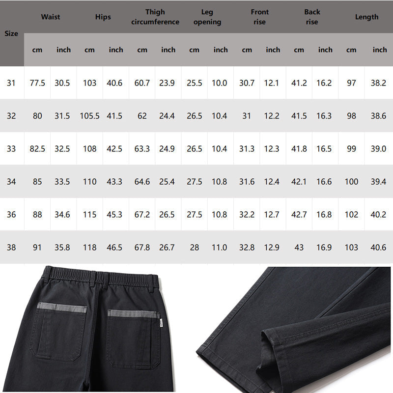 Men's Casual Stretch Straight Leg Pants with Large Pockets（50 - Black-Regular | SAVINTARI