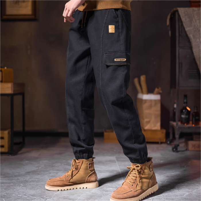 Men's Fashion Casual Loose Pockets Spliced Solid Color Trousers - Black | Smart Casual Trousers | SAVINTARI