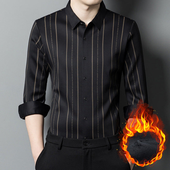 Men's Winter Padded Stretch Wrinkle-Free Shirt - Black | Seasonal Shirt | SAVINTARI