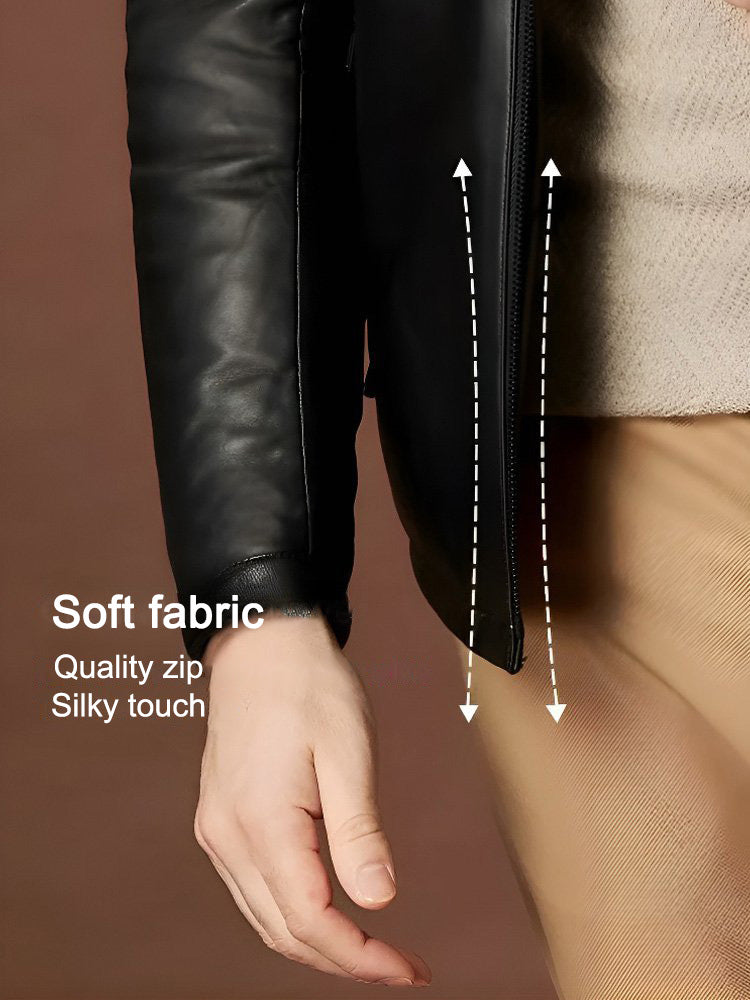 Men's Men‘s Quilted Faux Leather Jacket - Black | leather jacket | SAVINTARI