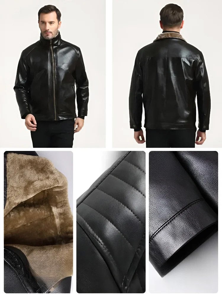 Men's Men‘s Quilted Faux Leather Jacket - Black | leather jacket | SAVINTARI