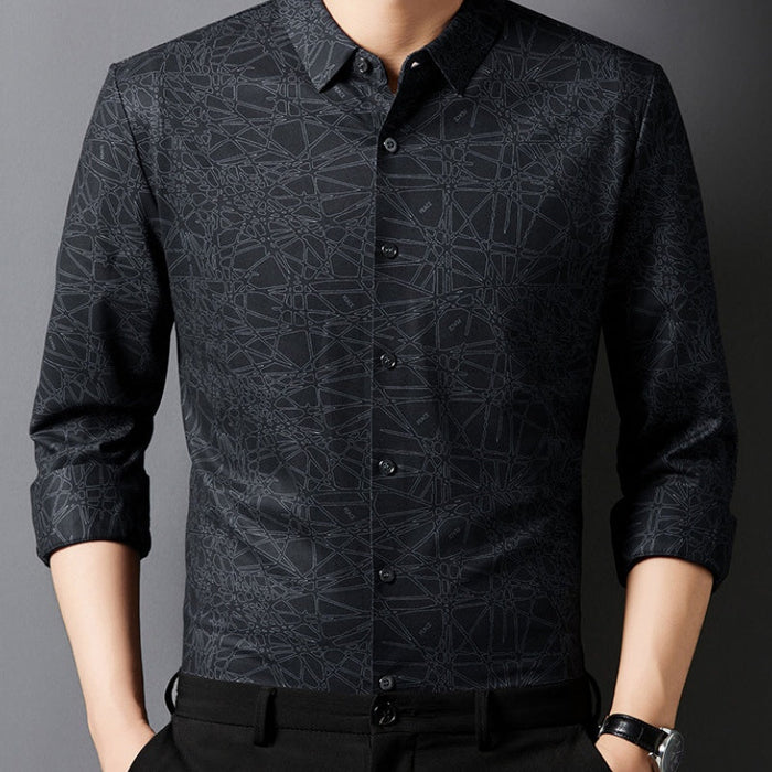 Men's Stylish Printed Lightweight Long-Sleeve Shirt - Black | Seasonal Shirt | SAVINTARI