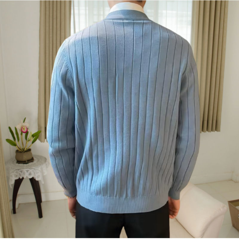 Men's V-Neck Open Front Sweater in Solid Colors（50 - White | SAVINTARI