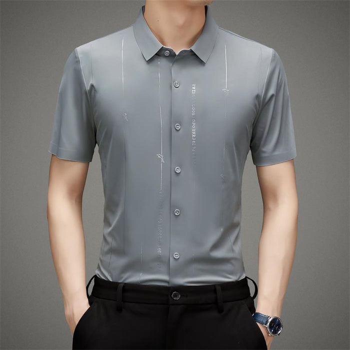 Men's Stretch Anti-Wrinkle Ice Silk Shirt - Navy | Seasonal Shirt | SAVINTARI