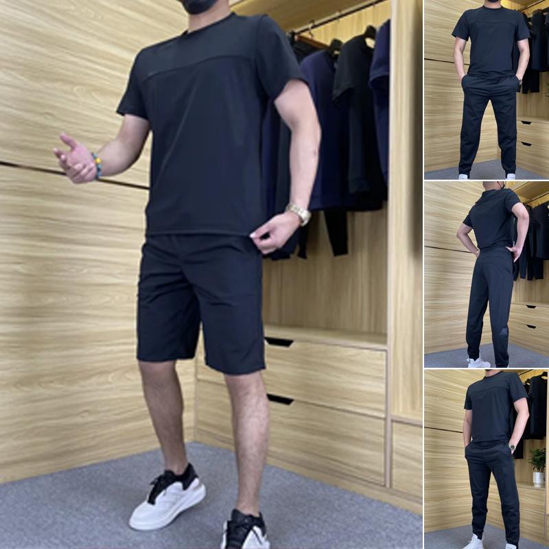 Men's ‍ ️ Casual Sports Short-Sleeved Shirt & Pants 2-Piece Set - Navy | SAVINTARI