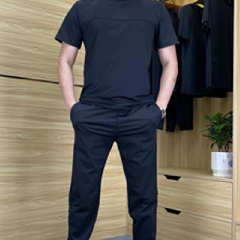 Men's ‍ ️ Casual Sports Short-Sleeved Shirt & Pants 2-Piece Set - Navy | SAVINTARI