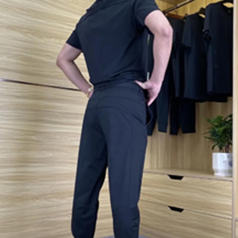 Men's ‍ ️ Casual Sports Short-Sleeved Shirt & Pants 2-Piece Set - Navy | SAVINTARI